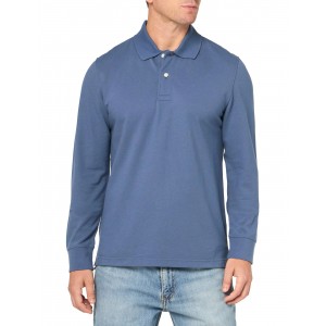 Men's Blue Piqué Long Sleeve Polo Shirt