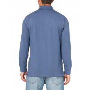 Men's Blue Piqué Long Sleeve Polo Shirt