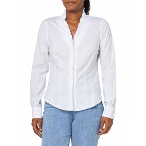 Women's White Long Sleeve Ruffle Collar Shirt