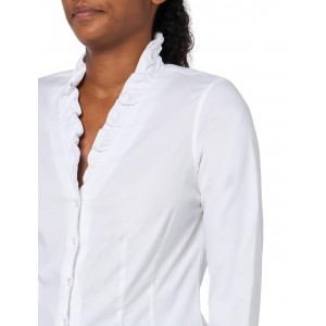 Women's White Long Sleeve Ruffle Collar Shirt