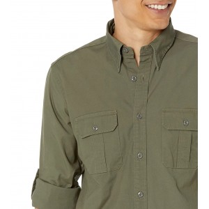 Men's Cotton Long Sleeve Button-Down Safari Shirt