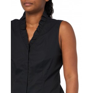 Women's black sleeveless ruffle collar shirt