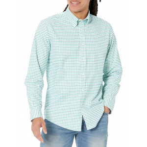 Men's blue checkered long-sleeved sports shirt