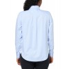 Women's blue long-sleeved shirt with white buttons