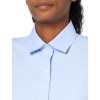Women's blue long-sleeved shirt with white buttons