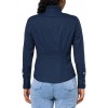 Women's navy blue long sleeve ruffle collar shirt