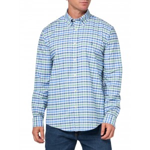 Men's green, blue and white long-sleeved shirt