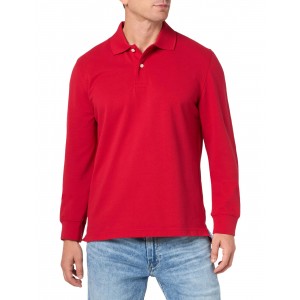 Men's Red Cotton Stretch Long Sleeve Polo Shirt