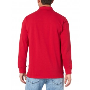 Men's Red Cotton Stretch Long Sleeve Polo Shirt
