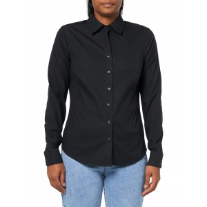 Women's black long-sleeved non-iron stretch shirt