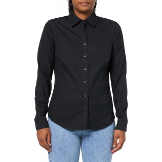 Women's black long-sleeved non-iron stretch shirt