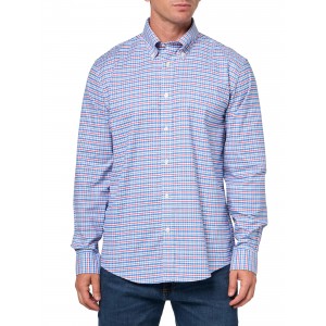 Men's red, blue and white checkered long-sleeved shirt