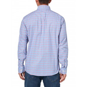 Men's red, blue and white checkered long-sleeved shirt