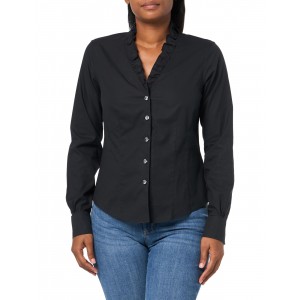 Women's black long sleeve ruffle collar shirt