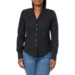 Women's black long sleeve ruffle collar shirt